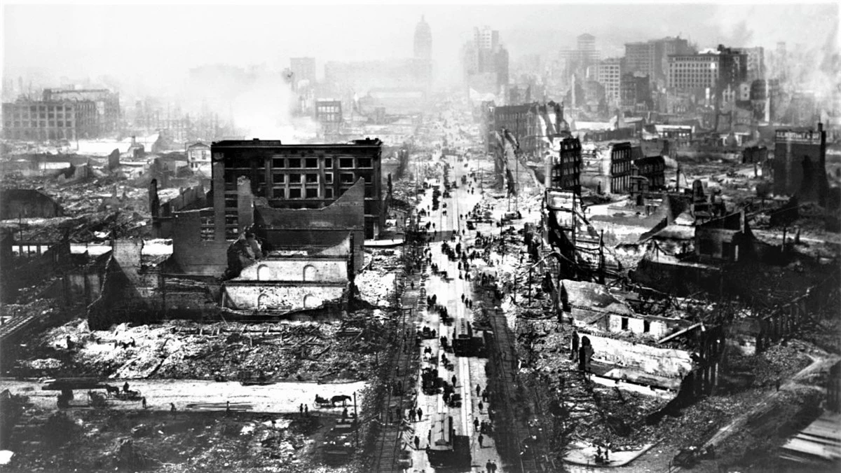 Động đất và hỏa hoạn năm 1906 đã gây nhiều thiệt hại về người và vật chất cho San Francisco; Nguồn: history