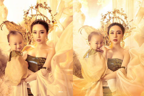 Mai Diệu Linh tung bộ ảnh concept 'nữ thần' bên con trai 2 tuổi kháu khỉnh