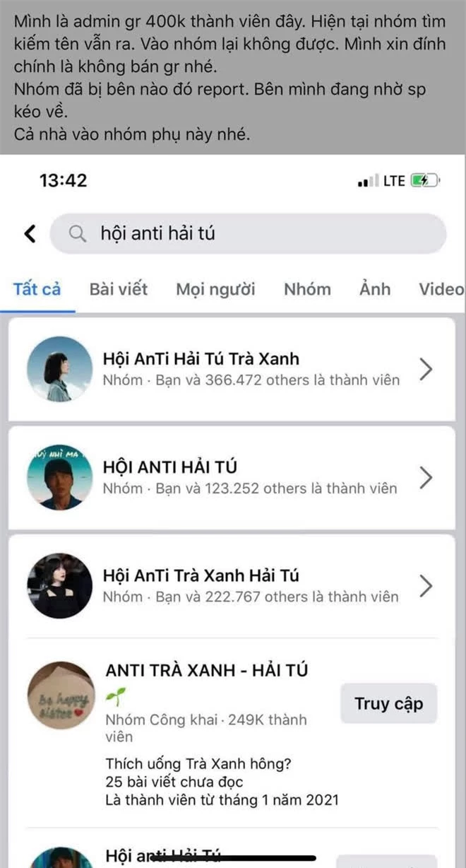 Không chỉ group hơn 260.000 thành viên bay màu, một group anti Hải Tú khác với gần 400.000 thành viên cũng bị mất quyền kểm soát - Ảnh 1.