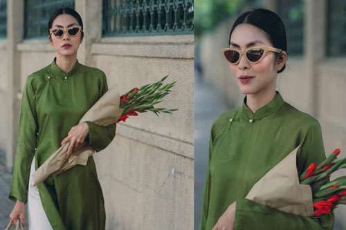 Tăng Thanh Hà hóa 'cô Thắm' khi diện áo dài đi chợ sắm Tết