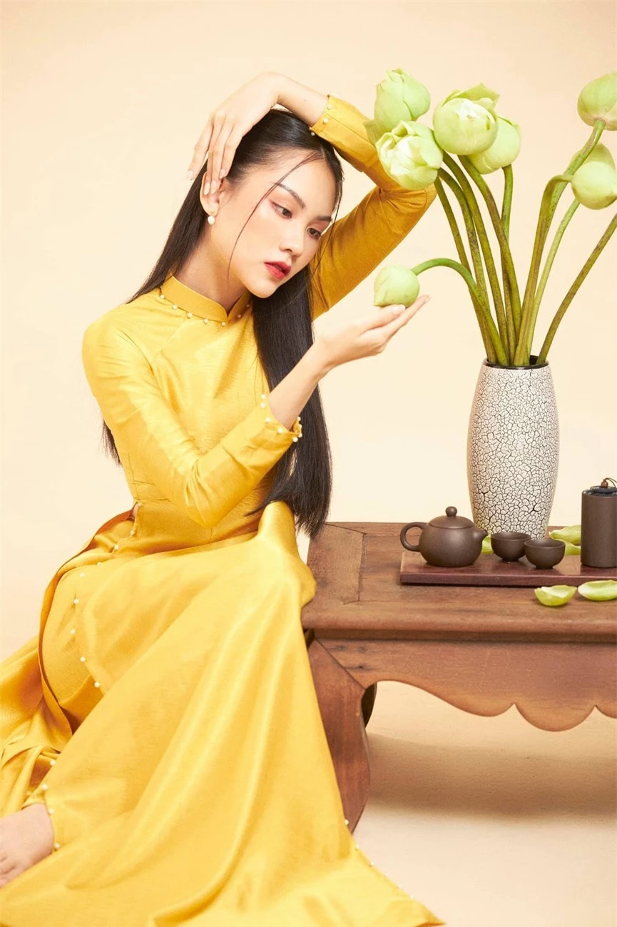 Người đẹp Nhân ái Huỳnh Nguyễn Mai Phương mặc áo dài chụp ảnh bên hoa sen đẹp như tranh - ảnh 1