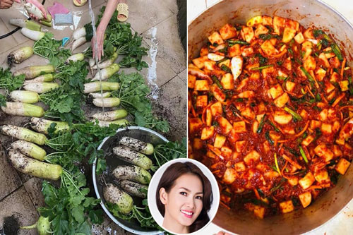 Anh Thư thu hoạch củ cải đường Hàn Quốc, tự tay làm kim chi