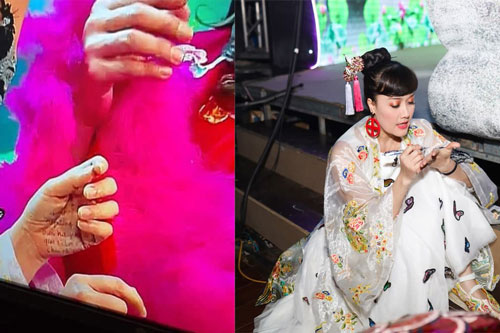 Táo Y Tế Vân Dung bị phát hiện viết chi chít lời thoại Táo Quân 2021 lên lòng bàn tay