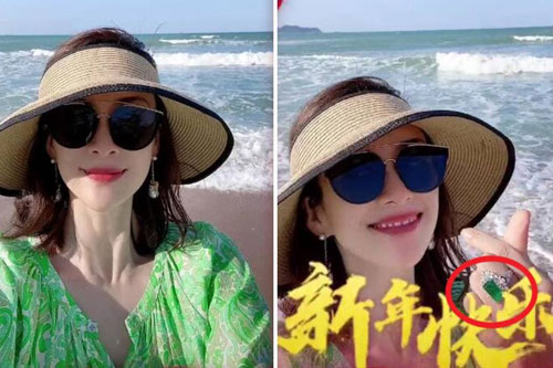 Chương Tử Di thể hiện sự chịu chơi khi đeo nhẫn ngọc lục bảo siêu khủng trong chuyến du lịch biển