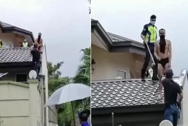 Đi ăn trộm bị chó đuổi sợ chết khiếp, gã đàn ông nhảy tót lên mái nhà, không ai nhịn được cười khi thấy bộ dạng của hắn lúc bị bắt