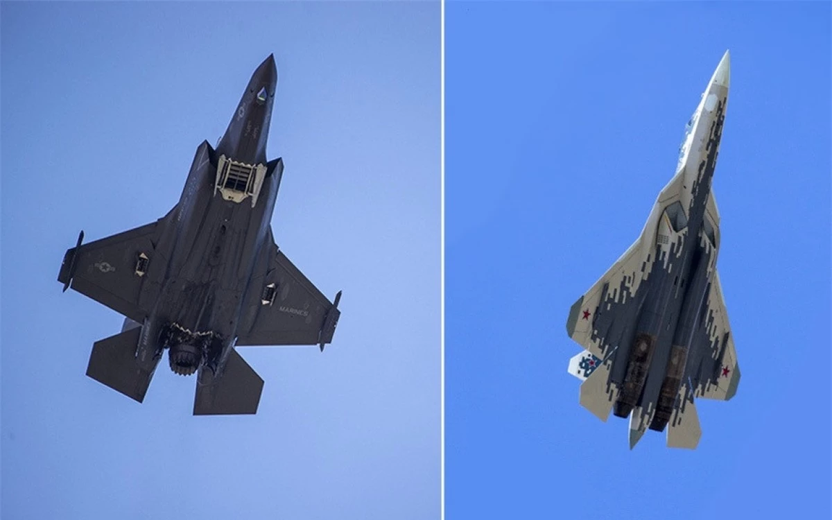 Tiêm kích cơ F-35 (bên trái) và Su-57. Ảnh: AFP, AP.