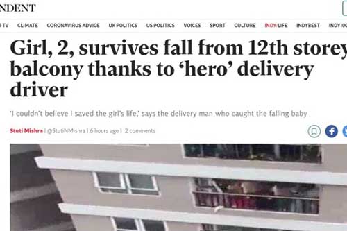 Báo chí quốc tế khen ngợi anh Nguyễn Ngọc Mạnh cứu em bé rơi từ chung cư