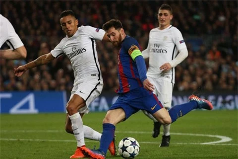 4 năm trước, PSG của Marquinhos (trái) từng thắng Barca 4-0 ở lượt đi nhưng để thua 1-6 ở lượt về và bị loại