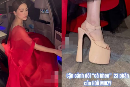 Hòa Minzy khoe cận cảnh đôi cao gót 23 phân, netizen tấm tắc khen: 'Quả có tài mới đi được đôi cà kheo này'