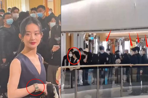 Đeo vòng tay trị giá hơn 2 tỷ đồng, Triệu Lệ Dĩnh có hàng chục vệ sĩ vây quanh khi xuất hiện ở trung tâm thương mại