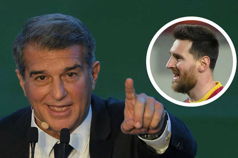 Joan Laporta và Messi (ảnh nhỏ).