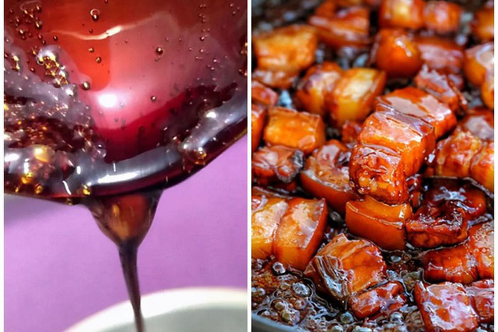 Thắng nước hàng, cho đường hay nước vào trước, nhiều người làm sai nên thường đắng, màu không đẹp