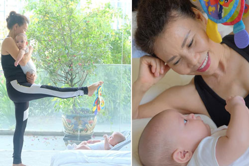 Mẹ Hồ Ngọc Hà một lúc chăm hai cháu vẫn 'không biết mệt' nhờ siêng tập yoga