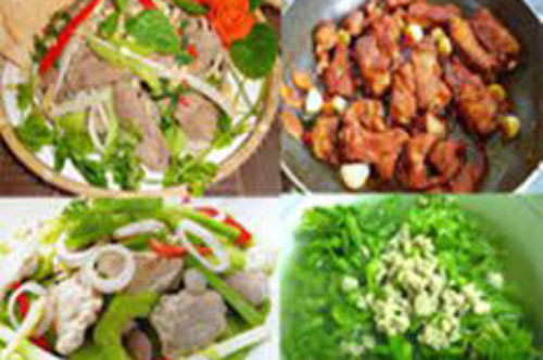 Đậm đà mâm cơm tối với sườn sốt tỏi cay, thịt heo xào khổ qua