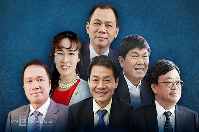 6 tỷ phú Việt Nam nằm trong danh sách của Forbes năm nay. Đồ họa: Tạ Lư 6 tỷ phú Việt Nam nằm trong danh sách của Forbes năm nay. Đồ họa: Tạ Lư