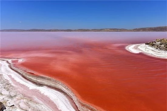 10. Hồ máu Tuz, Aksaray, Thổ Nhĩ Kỳ: Màu đỏ như máu của hồ lớn thứ 2 thế giới là do một loại tảo tạo thành. Đây còn là quê hương của rất nhiều loài hồng hạc tuyệt đẹp.