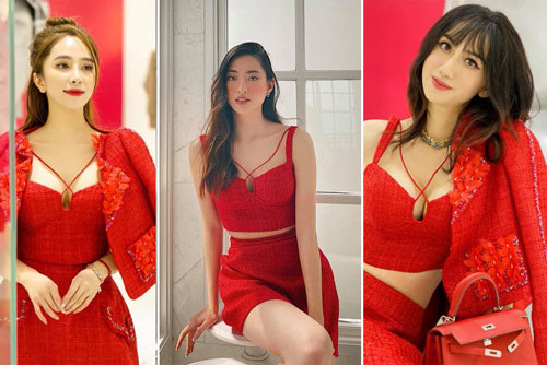 Diện set váy đỏ và áo crop-top, Lương Thùy Linh đụng hàng với loạt sao Việt