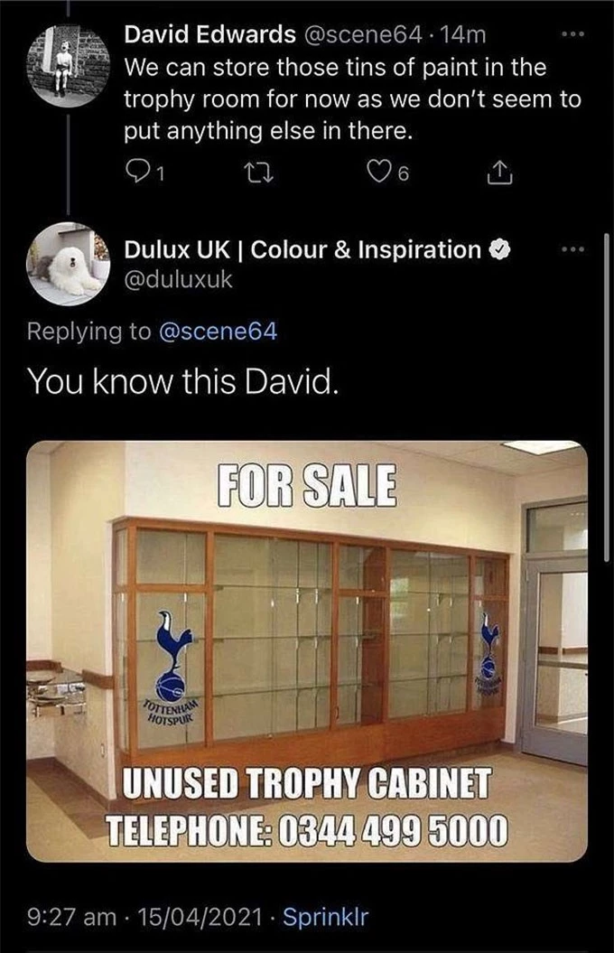 Tottenham bị Dulux chế nhạo