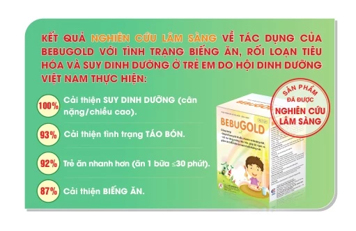 Kết quả nghiên cứu lâm sàng cốm vi sinh BEBUGOLD của Hội Dinh Dưỡng Việt Nam.