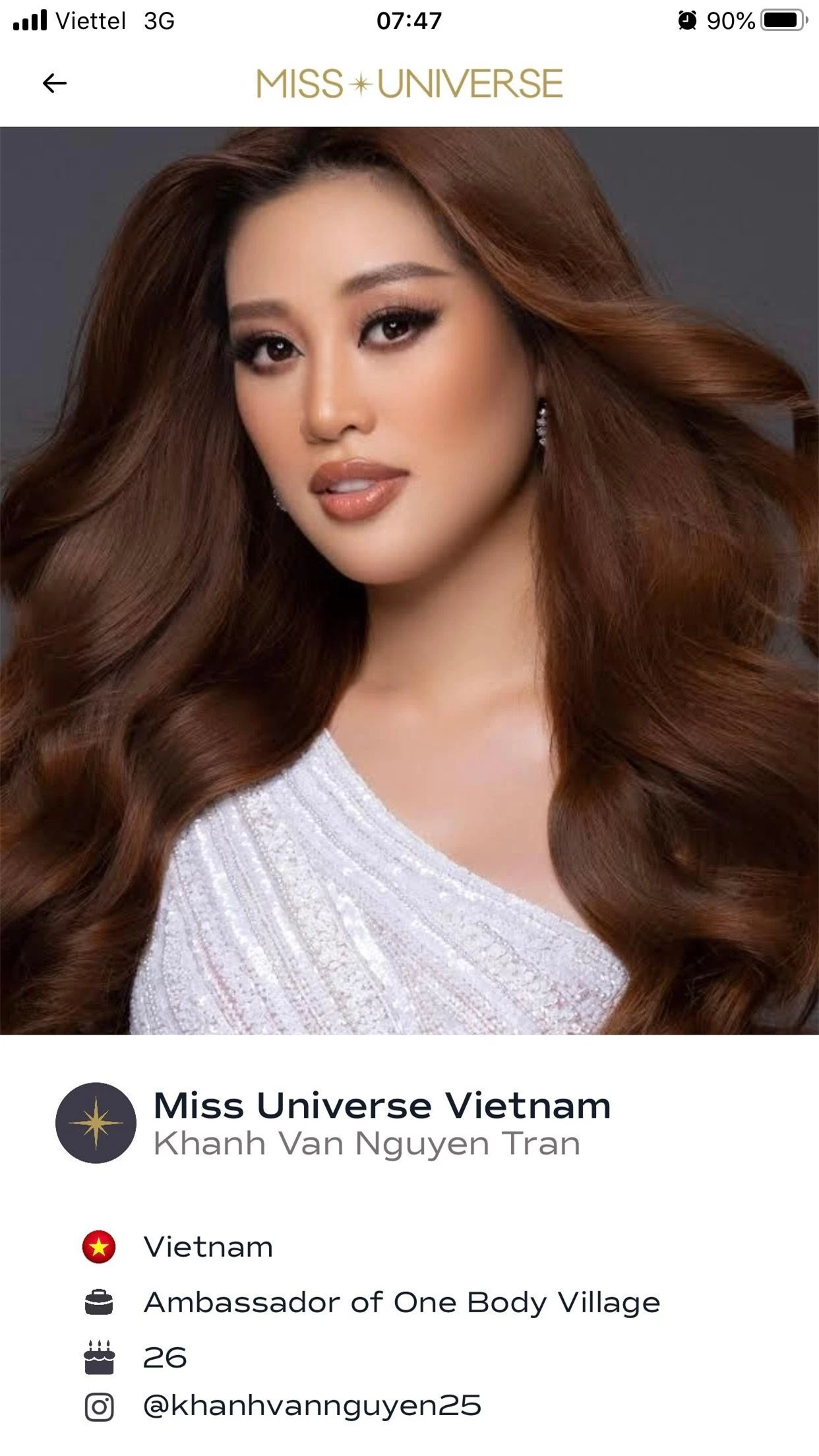 Ảnh profile chính thức của Khánh Vân được đăng tải trên trang chủ Miss Universe ảnh 1