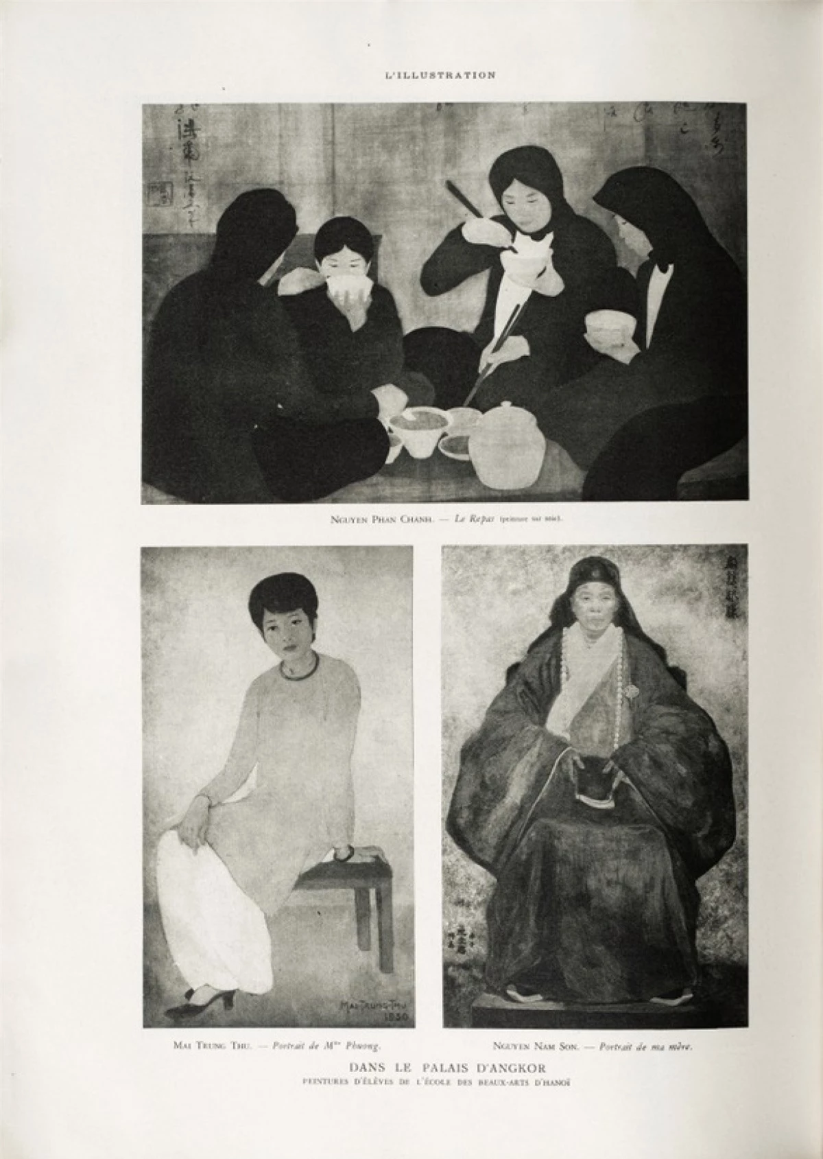 3 tác phẩm của họa sĩ Mai Trung Thứ, Nguyễn Nam Sơn, Nguyễn Phan Chánh được giới thiệu trong cuốn vựng tập Triển lãm Quốc tế Thuộc địa năm 1932. (Ảnh: SOTHEBY'S)./.