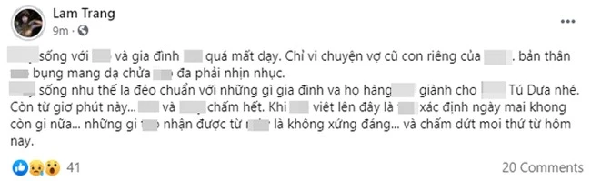 Vợ ba của ca sĩ Tú Dưa đăng đàn căng đét tố chồng “mất dạy”, đồng thời tuyên bố chấm dứt dù đang mang thai - Ảnh 1.