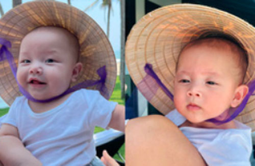 Biểu cảm hài hước của Leon và Lisa khi được mẹ Hồ Ngọc Hà cho đội nón lá