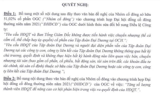 Nhóm cổ đông lớn đề nghị các vấn đề trong ĐHCĐ 2021