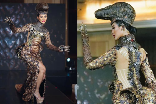 Hoa hậu Hoàn vũ Indonesia 2020 gây chú ý với trang phục dân tộc hình rồng Komodo