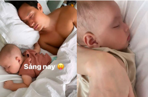 Hồ Ngọc Hà vừa thức dậy đã thấy ngay cảnh tượng cực yêu của Kim Lý và con trai Leon trên giường