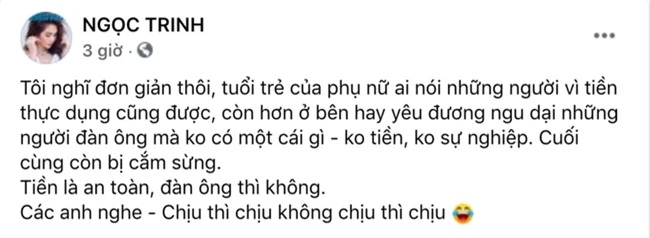 Ngọc Trinh tự nhận thực dụng và mê tiền, quan điểm chọn đàn ông ra sao mà khiến netizen &quot;khẩu chiến&quot; nảy lửa? - Ảnh 1.