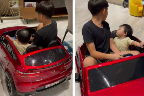 Khoảnh khắc Subeo chở em gái Suchin trên chiếc "xế hộp" được Đàm Thu Trang thích thú chia sẻ