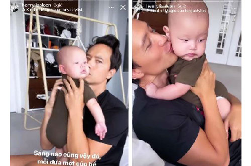 Biểu cảm “cam chịu” của nhóc Leon nhà Hồ Ngọc Hà khi bị bố hôn tới tấp khiến dân tình phát sốt