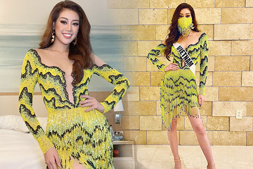 Khánh Vân diện outfit màu nổi, khẩu trang tua rua cực độc giúp nàng hậu ghi điểm, bùng nổ visual ngày 6 tại Miss Universe