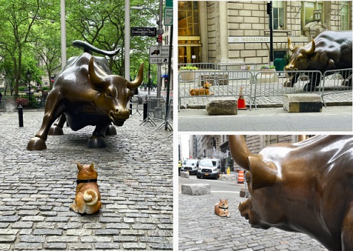 Tượng Dogecoin đặt đối diện với chú bò đực của Phố Wall như một thách thức với nền tài chính truyền thống