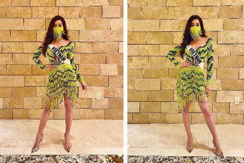 Khánh Vân diện váy ruộng bậc thang gây sốt tại Hoa hậu Hoàn vũ 2020