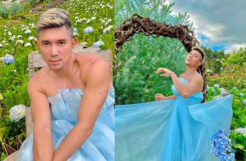 Lương Bằng Quang mặc váy, thả dáng đậm chất 'nàng thơ' giữa vườn cẩm tú cầu