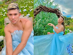 Lương Bằng Quang mặc váy, thả dáng đậm chất 'nàng thơ' giữa vườn cẩm tú cầu