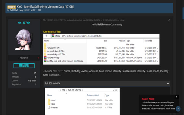 Vụ 17 GB dữ liệu chứa CMND của hàng nghìn người Việt bị rao bán trên mạng: Hacker có động thái mới