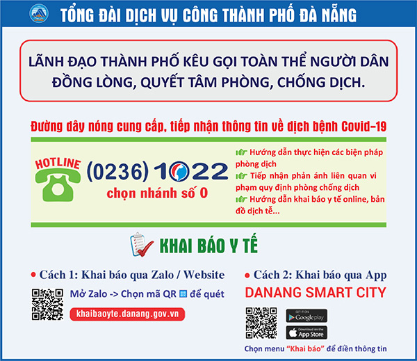 Đà Nẵng: Tố giác, phản ánh vi phạm phòng chống dịch Covid-19 qua Tổng đài 1022