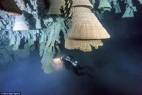 Thạch nhũ hình chuông bí ẩn trong hang động ở Mexico