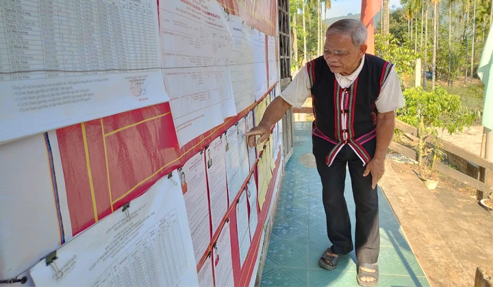 Cử tri xã Hương Sơn, huyện Nam Đông xem danh sách niêm yết ứng cử viên.