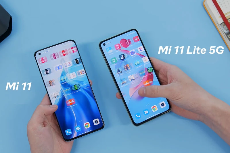 Xiaomi Mi 11 Lite 5G với Xiaomi Mi 11 5G (trái). Ảnh cắt từ clip.