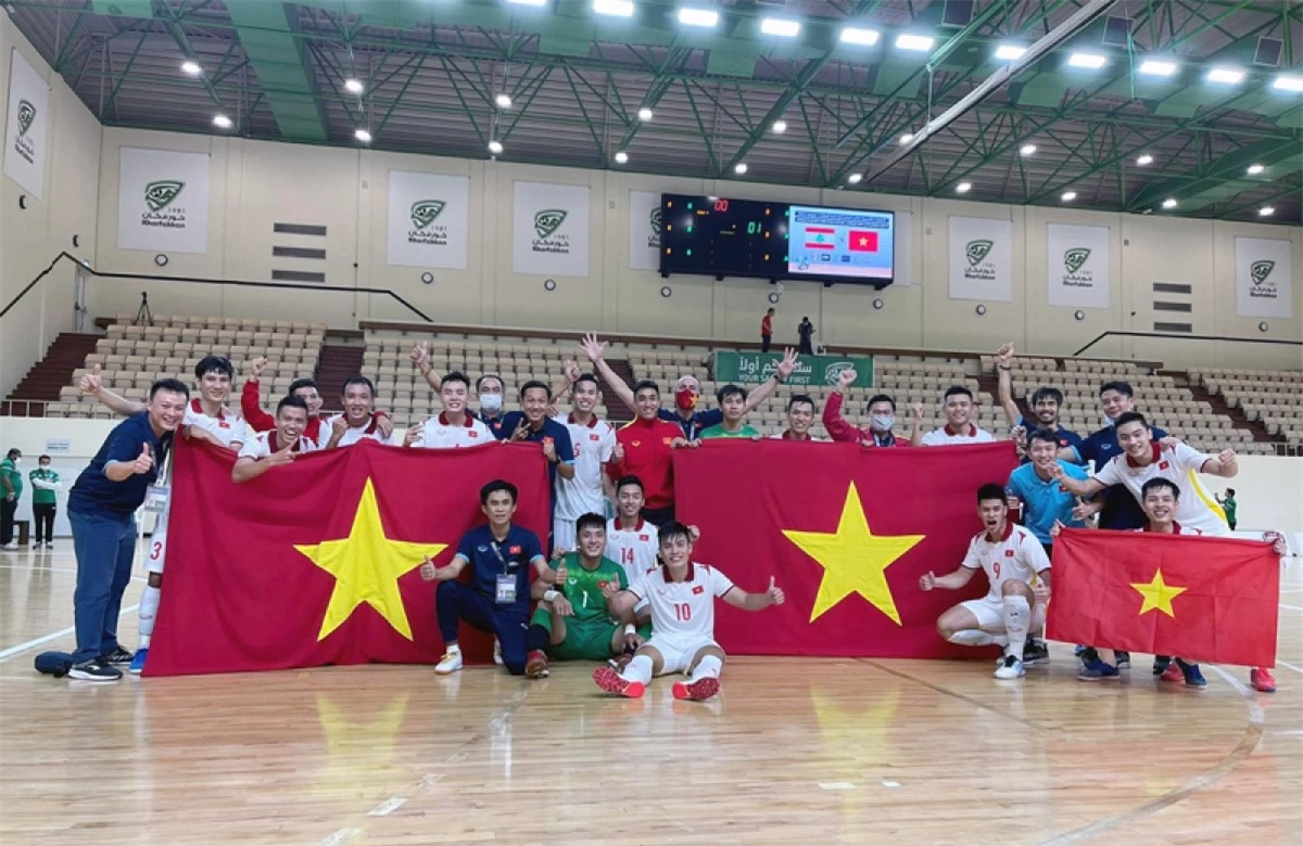 Thầy trò HLV Phạm Minh Gianh giành vé dự VCK World Cup Futsal 2021. (Ảnh: VFF)