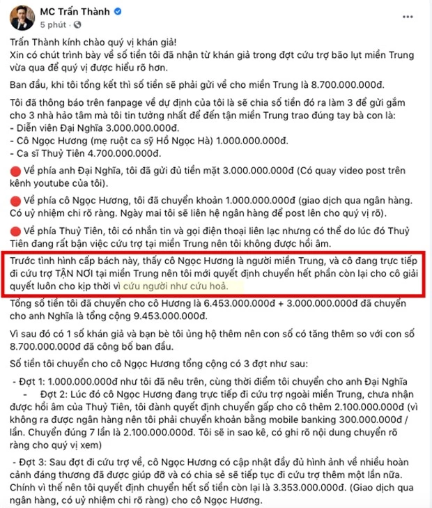 Netizen nổ ra “khẩu chiến” vì quan điểm “cứu người như cứu hoả” của Trấn Thành giữa lùm xùm NS Hoài Linh chậm giải ngân 13,7 tỷ - Ảnh 2.