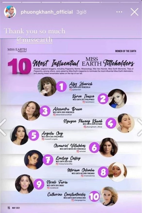 Phương Khánh lọt top 10 Hoa hậu có tầm ảnh hưởng nhất lịch sử Miss Earth, vị trí đứng mới bất ngờ! - Ảnh 2.