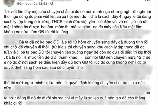 Y tá bị tố vòi12 triệu đồng người nhà bệnh nhân dương tính SARS-CoV-2 - Ảnh 1.