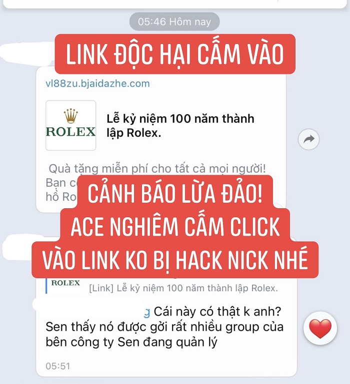 Cảnh báo: Đường link lạ "Lễ kỷ niệm 100 năm thành lập Rolex" chứa virus độc hại nhằm hack tài khoản