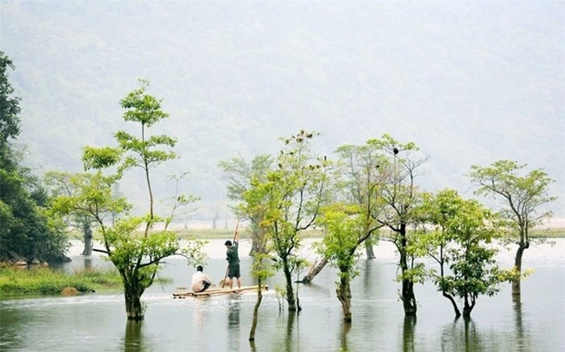 Hồ Noong được bao quanh bởi những dãy núi đá, núi đất và rừng nguyên sinh bao trùm rộng tới trên 700 ha. Ảnh: Vietguider.