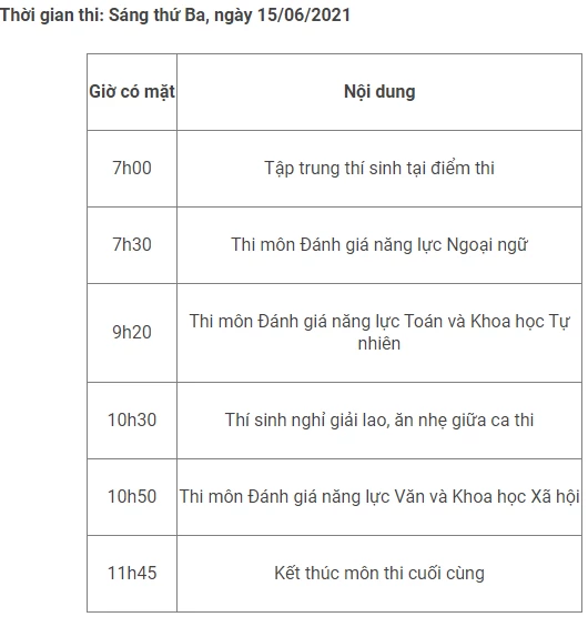 Thời gian thi cụ thể.